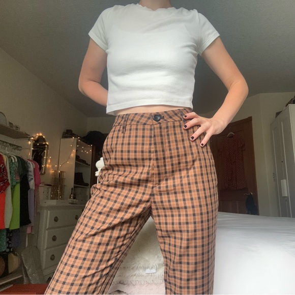 SOLD nwt h&m brown plaid houndstooth pants - Picture 5 of 13